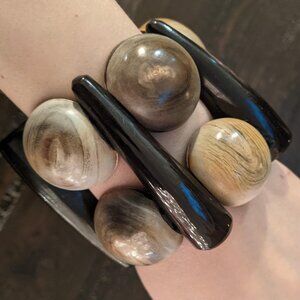 Vintage Chunky Bone Statement Cuff Bracelet Oversized Stretch Boho Neutral